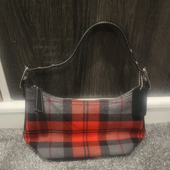 Coach Red and Gray Plaid Shoulder Bag - Picture 1 of 6